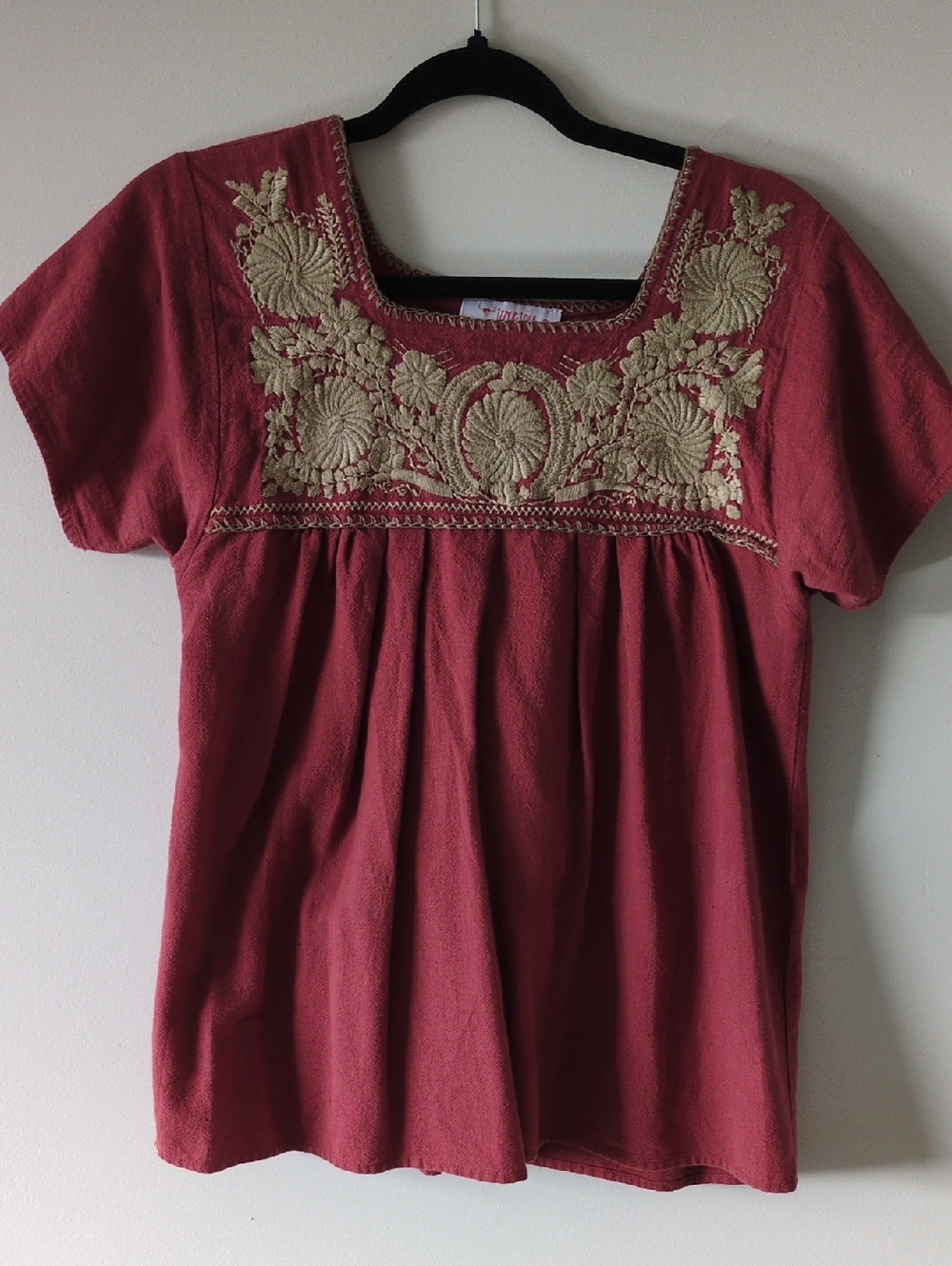Izzy & Lola Dusty Rose Short-Sleeve Embroidered Square Neck Tunic